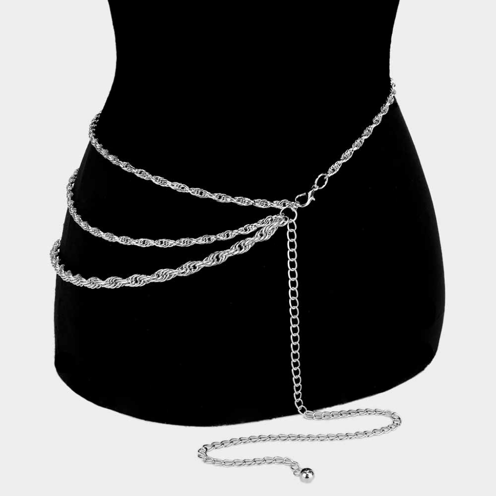 Silver Multi Layered Strand Metal Link Chain Belt - Picture 2 of 2